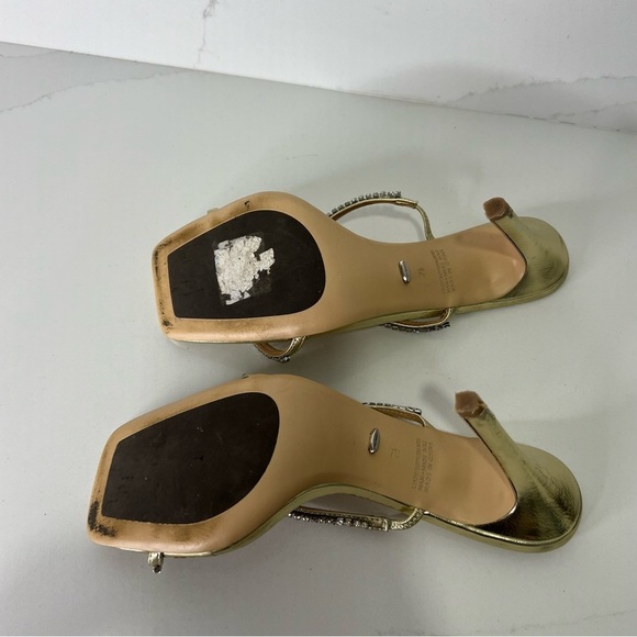 Tony Bianco Metallic Sandal Nappa Leather Gold Rhinestone Square Toe Sz 7.5 - Picture 11 of 15